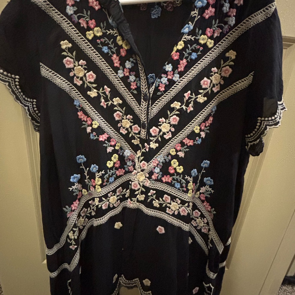 Johnny Was Black Dress/Shirt with Multicolor Floral Embroidery